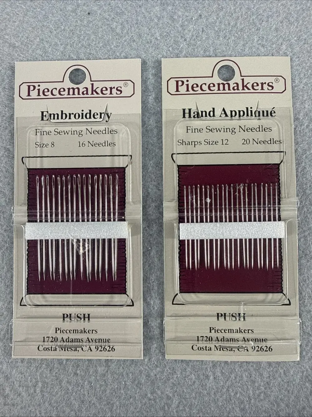 2 Packs Piecemakers Hand Applique Size 12 & Embroidery Needles Size 8 NOS